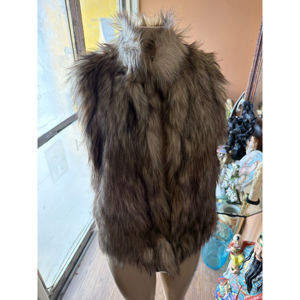 G by GUESS Womens Faux Fur Vest Brown Tan Shaggy Open Front‎ Size Medium
